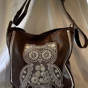 Brown BOHO Owl Embroidered Shoulder Bag Tote bag